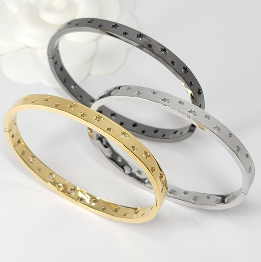 Chic Multi Stars Stainless Steel Cuff Bangle NEW